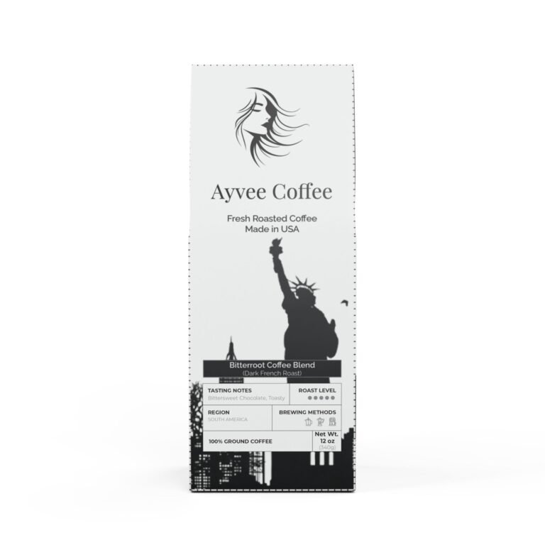Front view of packaging (ground) : Bitterroot Coffee Blend (Dark French Roast)